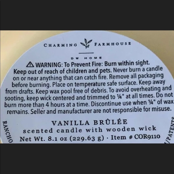 DW HOME VANILLA BRÛLÉE WOOD WICK CANDLE NEW - Picture 2 of 3